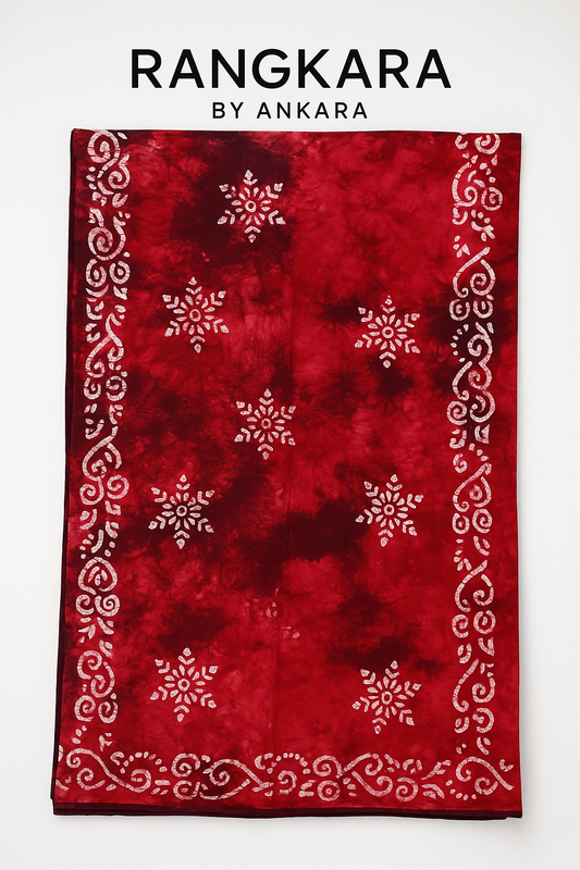 Cotton Tie-Dye Wax Batik Nighty Fabric – Red Color | 2.90 Mtr Cut Length | Rangkara by Ankara