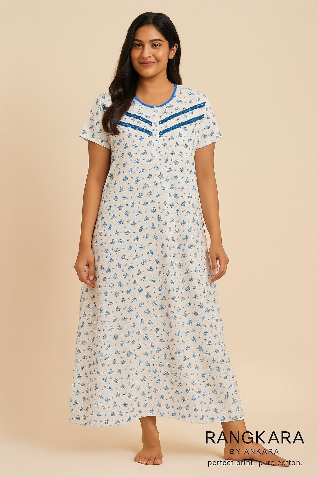 SnowFlora Cotton Nighty – Free Size | Rangkara by Ankara