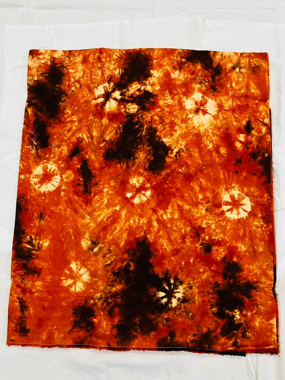 Rangkara Pure Cotton Bandhej Fabric for Nighty & Kurti – 2.90 M Unstitched Tie-Dye Dress Material, Orange-Black Contrast Print