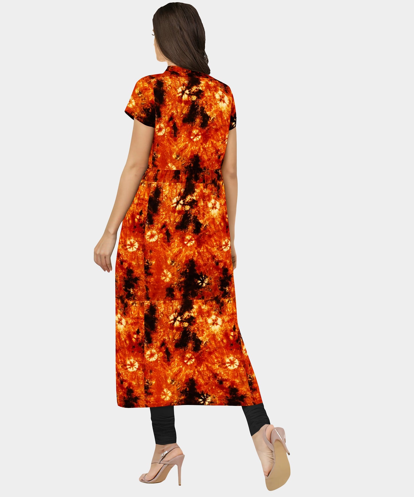Rangkara Pure Cotton Bandhej Fabric for Nighty & Kurti – 2.90 M Unstitched Tie-Dye Dress Material, Orange-Black Contrast Print