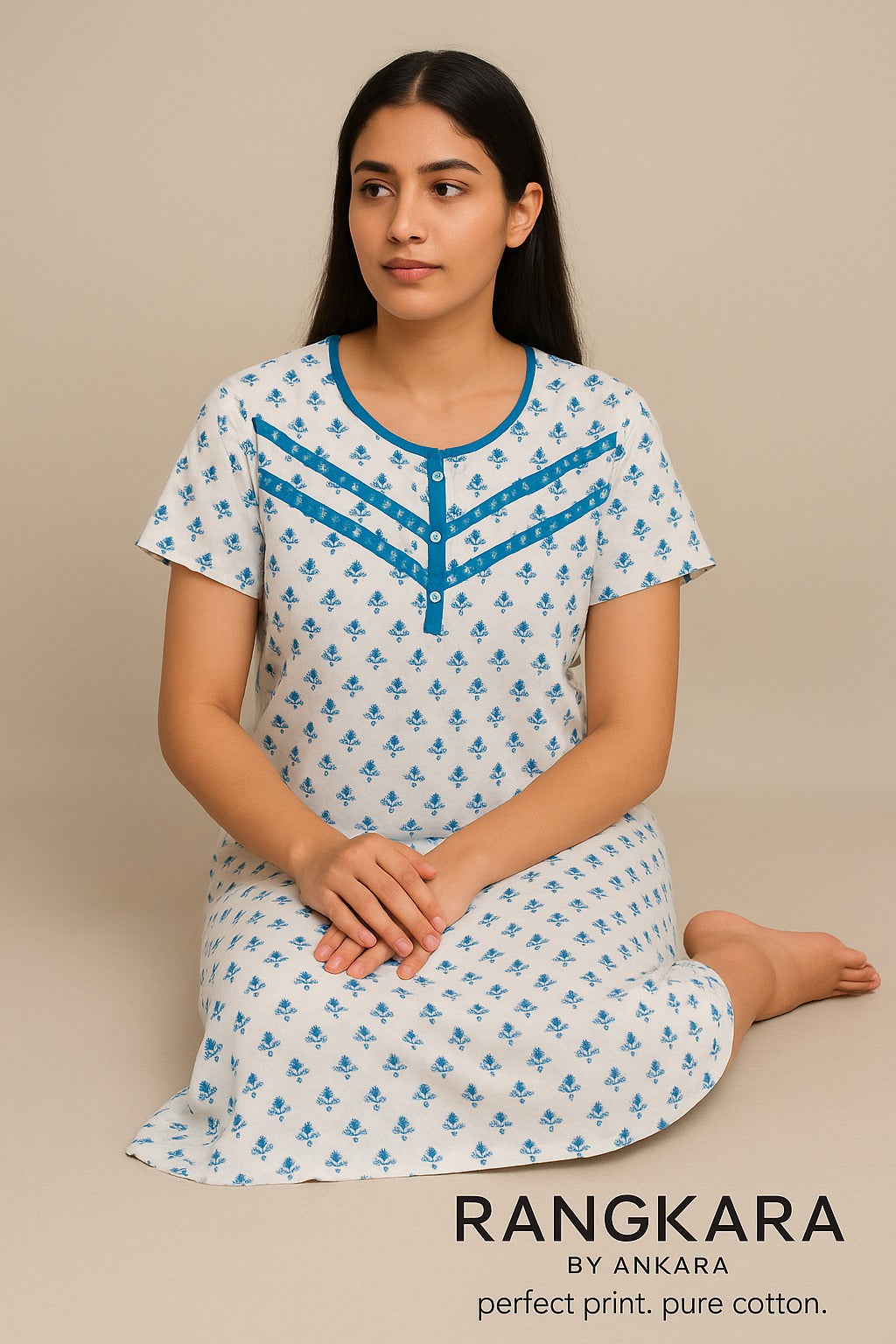 SnowFlora Cotton Nighty – Free Size | Rangkara by Ankara