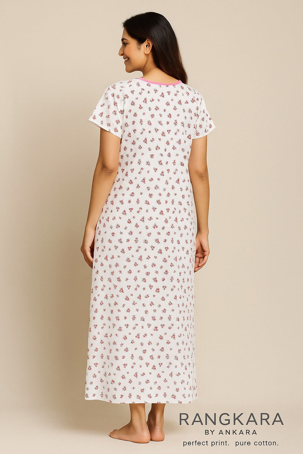 Blush Bloom Cotton Nighty – Free Size | Rangkara by Ankara