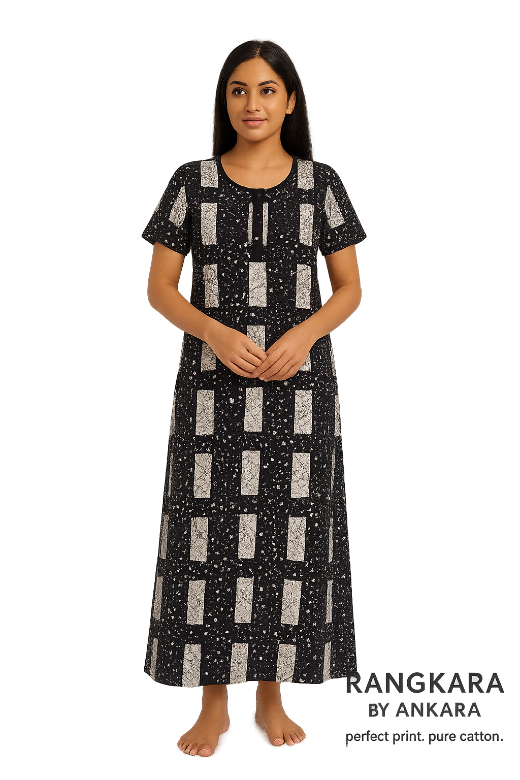 Front View – BlackIvory Batik Nighty (3M Cotton Fabric)