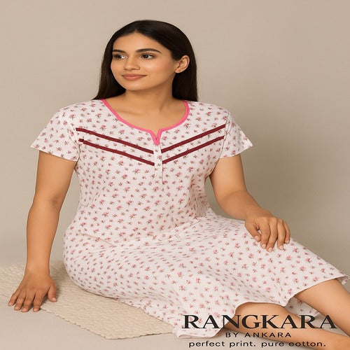 Blush Bloom Cotton Nighty – Free Size | Rangkara by Ankara